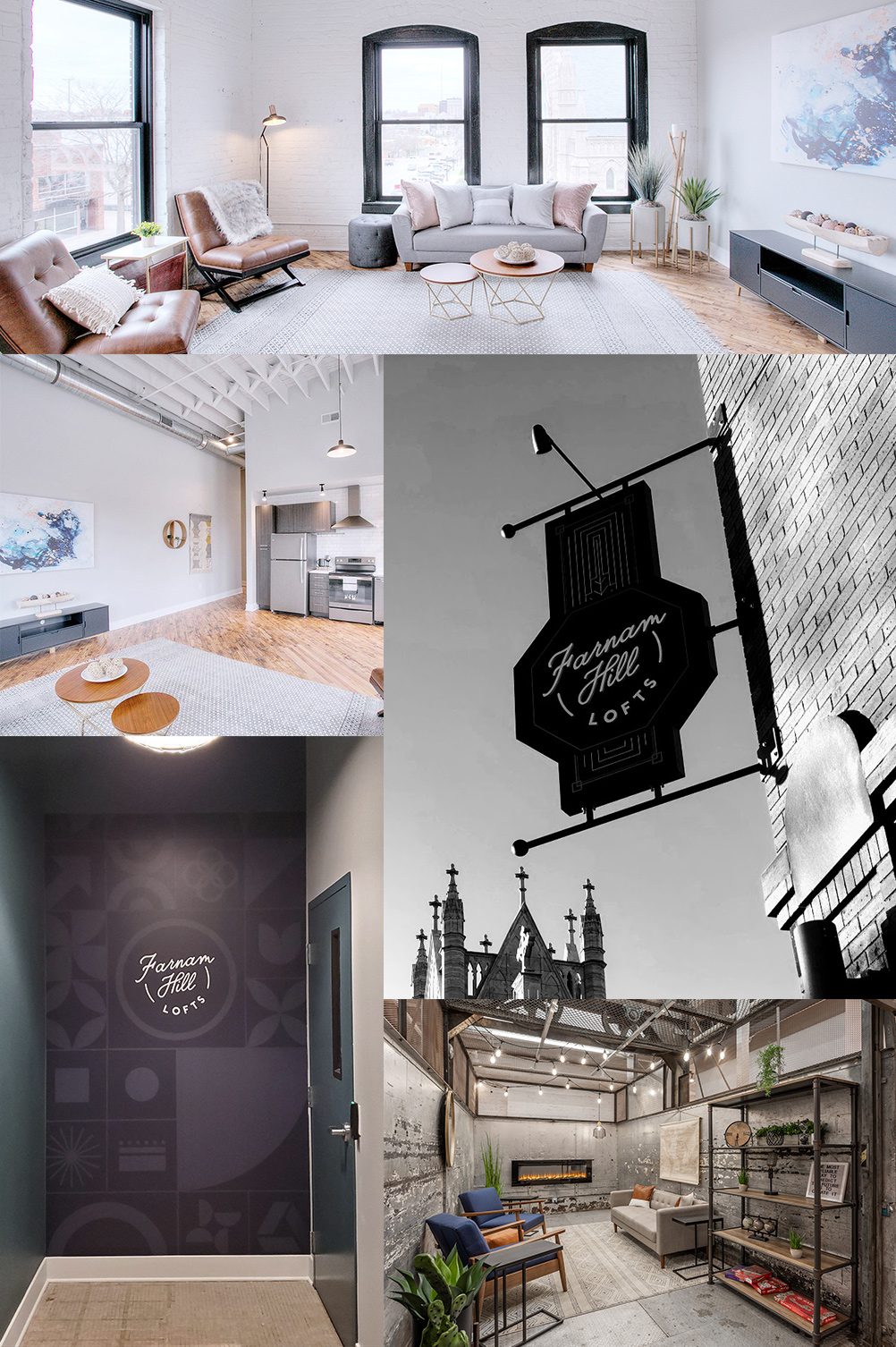 Farnam Hill Lofts final branded interior collage