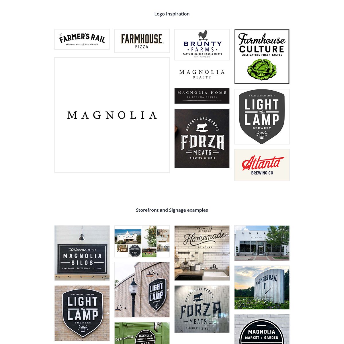 InVision mood board sections for Palmer Market